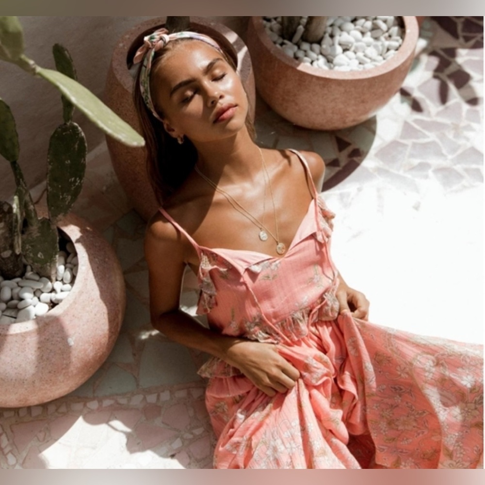 Spell Hendrix Strappy Maxi Dress Dusty Pink Small Metallic Boho